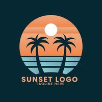 Sonnenuntergang Meer Ozean Strand Logo design.palm Baum Logo Design Vektor.Welle Logo design.blatt Baum Logo Design vektor