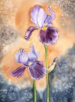 Hand gemalt Aquarell Schwertlilien. Iris malen. Aquarell Frühling Blumen. vektor