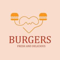 enkel snabb mat hamburgare logotyp design. jag kärlek den hamburgare vektor