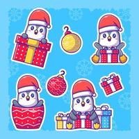 süßes Pinguin-Weihnachtsaufkleber-Set vektor