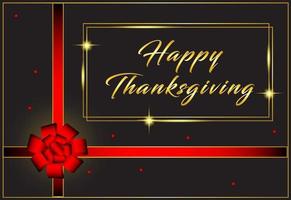 Happy Thanksgiving-Grußkarte mit rotem Band und goldenem Text vektor