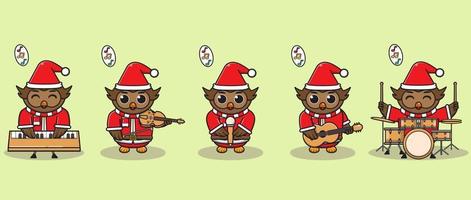 vektor illustration av söt uggla jultomten spela ett musikinstrument.