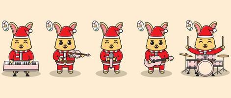 Vektor-Illustration von niedlichen Kaninchen Weihnachtsmann ein Musikinstrument spielen vektor