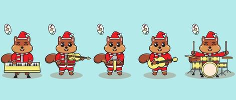 Vektor-Illustration von niedlichen Eichhörnchen Weihnachtsmann spielen ein Musikinstrument vektor