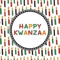 Süße Kwanzaa-Grußkarte mit nahtlosem Muster mit Kinara-Kerzen und buntem Text. Vektor kwanzaa Urlaub Festival Feier Design. Flyer, Social-Media-Beitrag, Banner