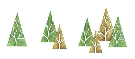 Reihe von abstrakten Waldbäumen. Aquarellillustration, Herbstbäume. vektor