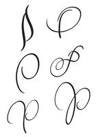 uppsättning konst kalligrafi brev P med blomning av vintage dekorativa whorls. Vektor illustration EPS10