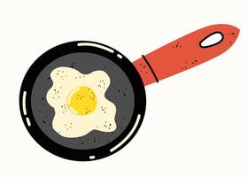 gesund Frühstück. gebraten Ei im ein braten Pfanne. einstellen von Vektor eben Abbildungen im Hand gezeichnet Stil. köstlich Teller. Karikatur Essen Symbole. isoliert auf ein Weiß Hintergrund.
