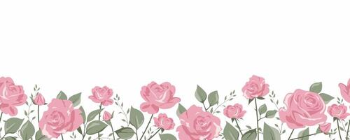 blommig gräns sömlös mönster. söt horisontell baner med hand dragen blomning rosor. vektor illustration på vit bakgrund