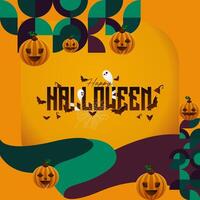 glücklich Halloween Hintergrund im geometrisch Stil. glücklich Halloween Startseite mit Kürbisse, Spinne Bahnen und Typografie. geeignet zum Poster, Gruß Karten und Party Einladungen zum Halloween Feierlichkeiten vektor