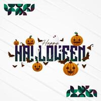 Lycklig halloween bakgrund i geometrisk stil. Lycklig halloween omslag med pumpor, Spindel banor och typografi. lämplig för affischer, hälsning kort och fest inbjudningar för halloween fester vektor