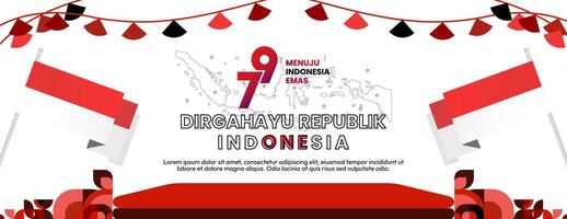 glücklich indonesisch Unabhängigkeit Tag Hintergrund im geometrisch Stil. glücklich Indonesien National Tag Startseite mit Typografie. Vektor Illustration. geeignet zum Gruß Karten, Anzeigen Banner und Party Einladungen