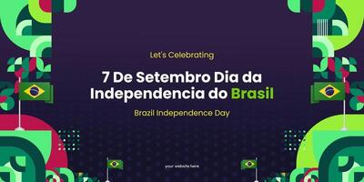 Brasilien oberoende dag baner i färgrik modern geometrisk stil. nationell oberoende dag hälsning kort omslag med typografi. vektor illustration för nationell Semester firande fest