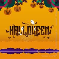 Lycklig halloween bakgrund i geometrisk stil. Lycklig halloween omslag med pumpor, Spindel banor och typografi. lämplig för affischer, hälsning kort och fest inbjudningar för halloween fester vektor