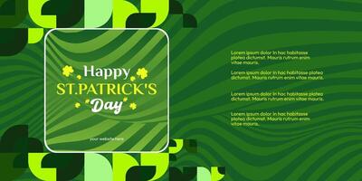 glücklich st Patrick's Tag Banner im modern geometrisch Stil. großartig zum Gruß Abdeckungen, Sozial Plakate und st Patrick's Tag Feier Party Einladungen mit Text. Vektor Illustration