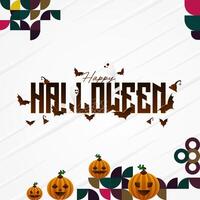 Lycklig halloween bakgrund i geometrisk stil. Lycklig halloween omslag med pumpor, Spindel banor och typografi. lämplig för affischer, hälsning kort och fest inbjudningar för halloween fester vektor