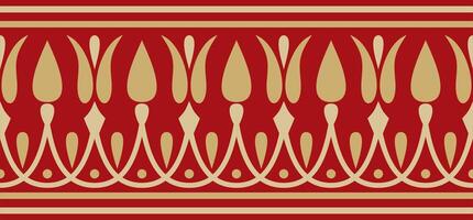 Vektor Gold und rot nahtlos klassisch griechisch Mäander Ornament. Muster von uralt Griechenland. Grenze, Rahmen von das römisch Reich.