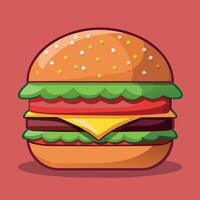 ljuvlig tecknad serie vektor konstverk av en ostburgare. tecknad serie ikon av en burger med ost.