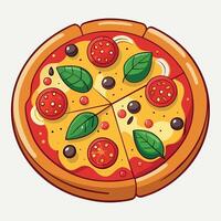 tecknad serie isolerat vektor bild av en pizza. tecknad serie snabb mat pizza klistermärke