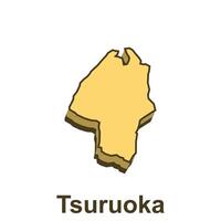 Tsuruoka Stadt Karte Gelb Farbe umrissen Stil auf Weiß Hintergrund Vorlage Element vektor