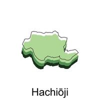 hachioji Karte Stadt Grün Farbe mit Gliederung und schwarz Schatten, Vektor Illustration Design