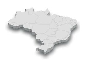 3d Brasilien vit Karta med regioner isolerat vektor