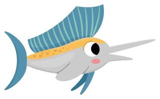 Vektor Segelfisch Symbol. unter das Meer Illustration mit süß komisch Fisch mit lange Nase. Ozean Tier Clip Art. Karikatur unter Wasser oder Marine Clip Kunst zum Kinder isoliert auf Weiß Hintergrund