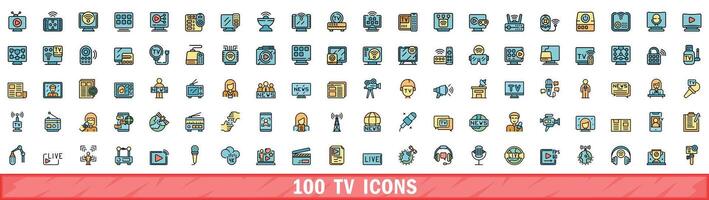100 Fernseher Symbole Satz, Farbe Linie Stil vektor