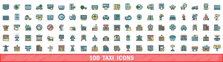 100 Taxi Symbole Satz, Farbe Linie Stil vektor