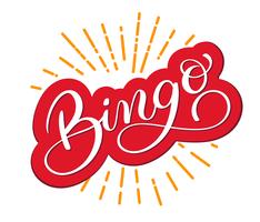 Bingo-Wort Schöne Grußkarte verkratzte Kalligraphie. Handgezeichnete Einladung T-Shirt Druckdesign. Handgeschriebener moderner Pinsel, der weißen Hintergrundvektor beschriftet vektor