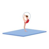 akrobatisk kvinna med ringa ikon tecknad serie vektor. idrottare på matta vektor