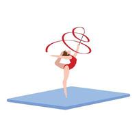 pinne band gymnastik ikon tecknad serie vektor. kvinna Träning på matta vektor