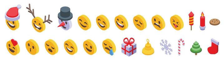 Weihnachten Emoticons Symbole einstellen isometrisch Vektor. Santa claus Gesicht vektor