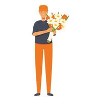 Blumen- Geschenk Kurier Symbol Karikatur Vektor. Blühen Bedienung vektor