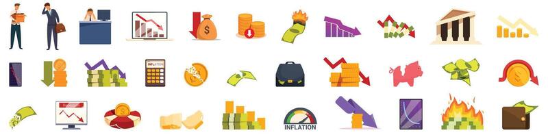 wirtschaftlich Rezession Symbole einstellen Karikatur Vektor. Geld Finanzen vektor