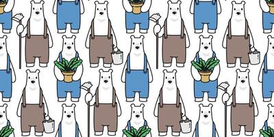 Bär nahtlos Muster Polar- Bär Vektor Bauernhof Pflanze Farmer Schal isoliert Karikatur wiederholen Hintergrund Fliese Hintergrund Gekritzel Illustration Design