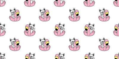 hund sömlös mönster franska bulldogg simning ringa flamingo slå samman hav strand valp sällskapsdjur ras vektor upprepa tapet scarf isolerat bricka bakgrund tecknad serie djur- klotter illustration vit design