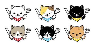 katt vektor ikon kock matlagning äter kök bakad mat kalikå kattunge sällskapsdjur logotyp symbol ansikte huvud karaktär tecknad serie klotter illustration design