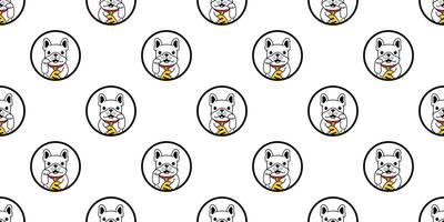 hund sömlös mönster franska bulldogg tur- katt japan maneki neko polka punkt vektor sällskapsdjur tecknad serie valp scarf isolerat upprepa tapet bricka bakgrund illustration klotter design