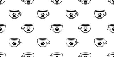 katt Tass hund fotavtryck sömlös mönster kaffe kopp kattunge vektor te mjölk glas kalikå djur- sällskapsdjur scarf isolerat upprepa bakgrund tecknad serie bricka tapet illustration klotter design