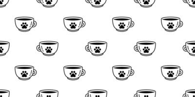 Katze Pfote Hund Fußabdruck nahtlos Muster Kaffee Tasse Kätzchen Vektor Tee Milch Glas Kattun Tier Haustier Schal isoliert wiederholen Hintergrund Karikatur Fliese Hintergrund Illustration Gekritzel Design