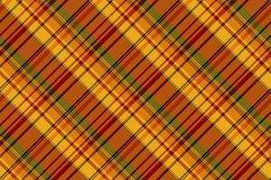 japanisch Textil- Tartan Hintergrund, Frau prüfen Textur nahtlos. 60er Jahre Plaid Stoff Muster Vektor im Orange und Bernstein Farben.