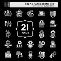 Symbol einstellen Solar- Tafel. verbunden zu Ökologie Symbol. glänzend Stil. einfach Design Illustration. vektor