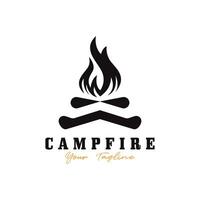 Jahrgang Lagerfeuer Logo Design, Camping Vektor. Logo zum Camping , Abenteuer Tierwelt , Lagerfeuer und Wildnis vektor