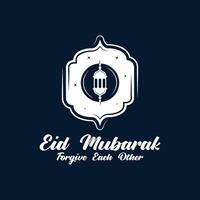 eid al fitr mubarak logotyp design med de begrepp av lyktor och moskéer. logotyp för hälsningar, vänskap, muslims och firande vektor