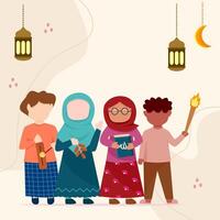 Muslim Kinder feiern Ramadan kareem Vektor Illustration mit Kopieren Raum zum Text.