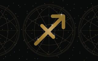 Schütze Horoskop Symbol, Astrologie Symbol, Schütze ist das neunte astrologisch unterzeichnen. mit Sterne und Galaxis Hintergrund vektor