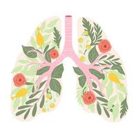 handgemalt Mensch Lunge voll von Blumen und Blätter im Sanft Farben. Nein Tabak Tag Vektor Konzept.