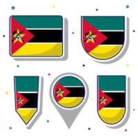 platt tecknad serie vektor illustration av moçambique nationell flagga med många former inuti