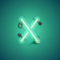 Grön realistisk neon karaktär med ledningar och konsol från en fontset, vektor illustration